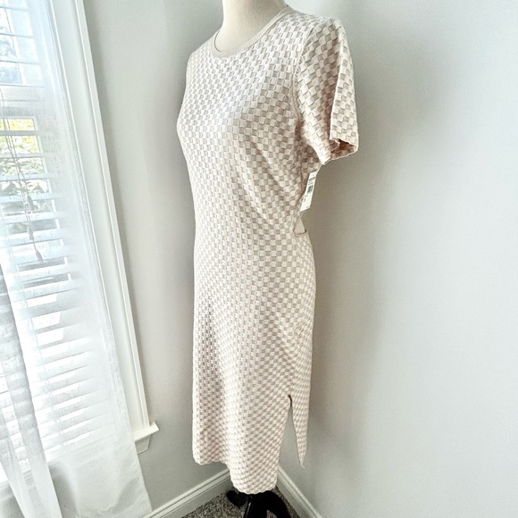 🏖️NWT Women’s Knit Checkerboard Short-Sleeve Maxi Dress. Cream/Tan. Size: XL - Picture 8 of 14
